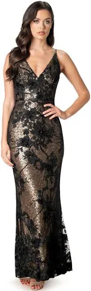 Dress The Population Women's Sharon Lace Overlay Gown