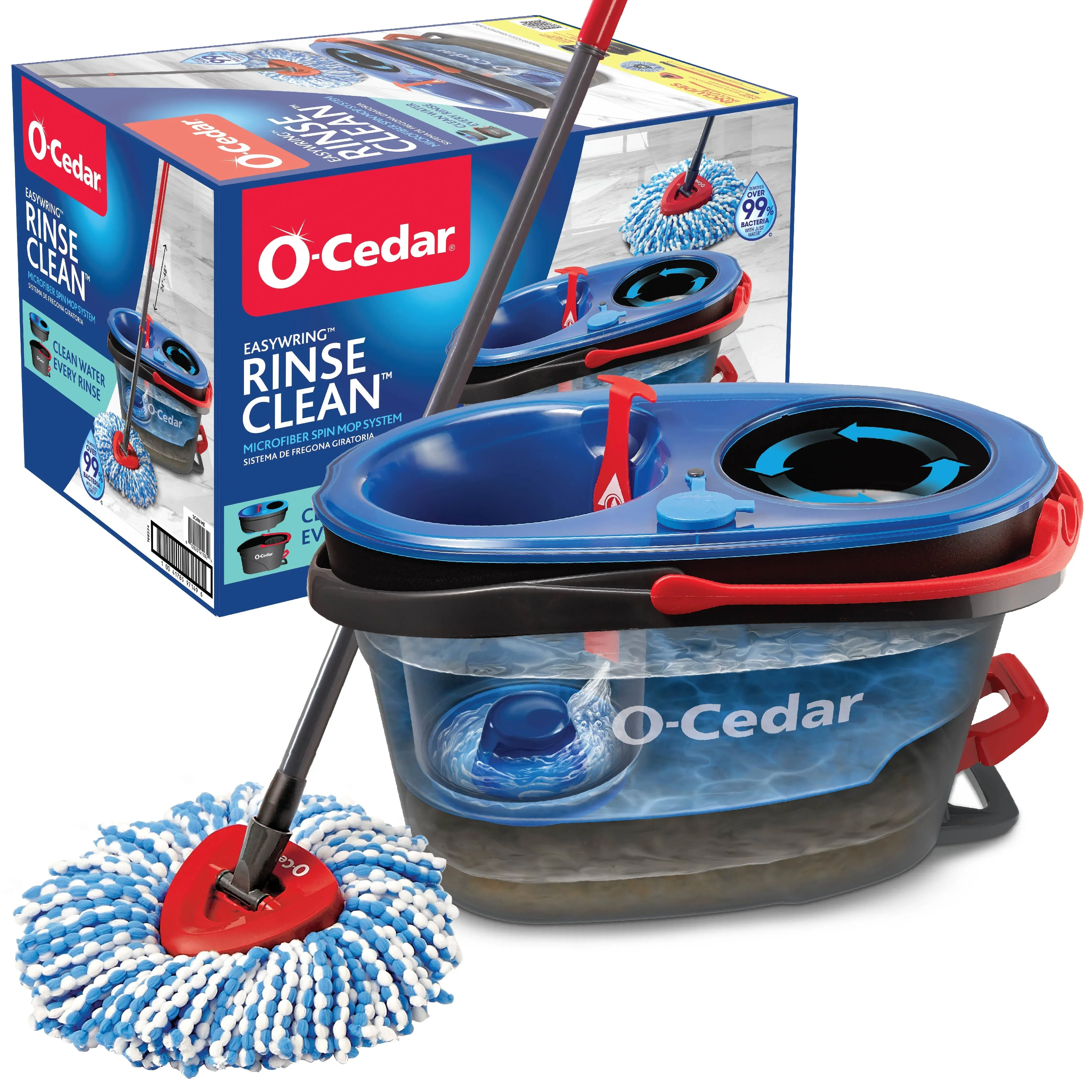 O-Cedar EasyWring RinseClean Spin Mop - MicroFiber Head - Washable, Reusable, Machine Washable, Refillable, Telescopic Handle - 1 Each - Multi