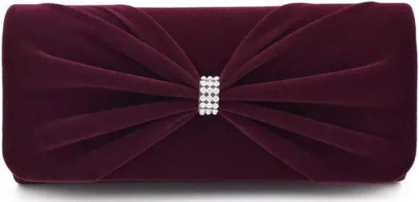 TrendsBlue Women's Elegant Rhinestone Bow Front Velvet Clutch