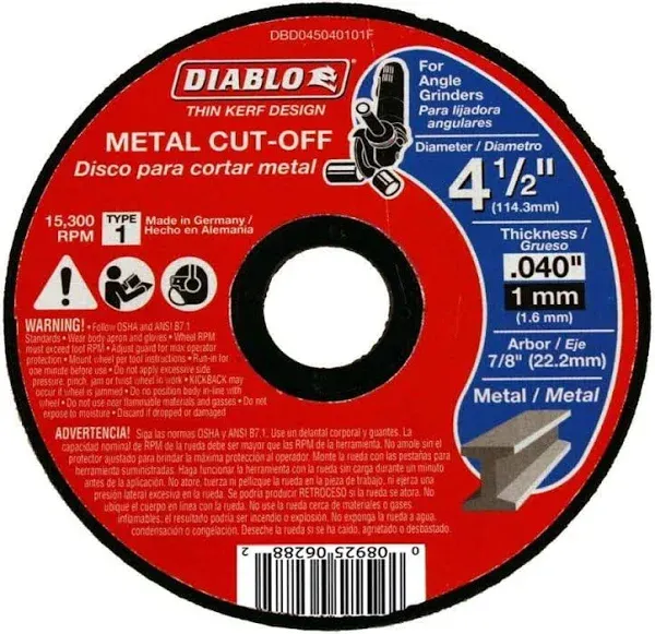 Diablo DBD045040101F - 4-1/2" Metal Cut Off Disc - Thin Kerf