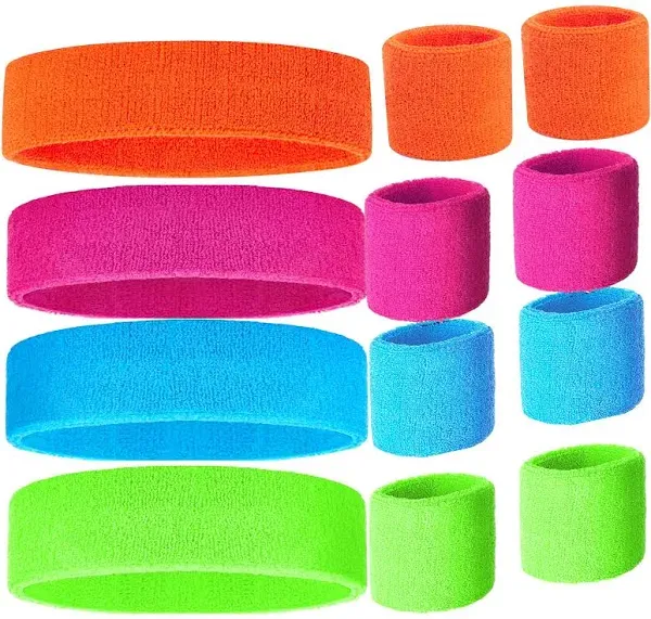 80s Sweatband, Sports Headband and Wristbands, Sweat bands 80s Neon Colors, 