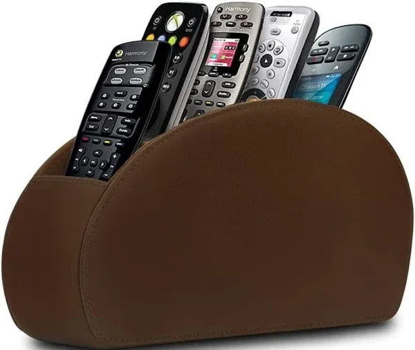 Leather Remote Control Holder with 5 Compartments TV Remote Caddy Store Brown