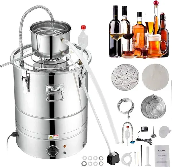 Home Distillery Kit with Stainless Steel Tube, Pump, Exhaust Valve, Thermometer - DIY Whisky Wine Brandy