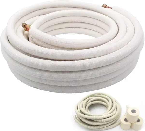 25 Ft Air Conditioning Copper Tubing Pipe Extension 1/4&#034;&amp;1/2&#034;* 3/8&#034; PE WITH NUTS