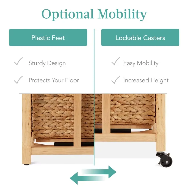 Best Choice Products Vertical Rolling File Cabinet for Home, Office w/ Rubberwood Frame, Locking Caster Wheels - Natural