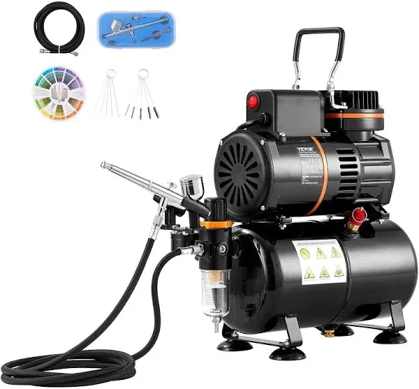 VEVOR Airbrush Kit, Air Brush Set Kit with 3.5L Air Storage Tank, Dual Fan Air Tank Compressor System with 0.3 mm Tip Airbrush, Holder, Color Mixing Wheel, Cleaning Brush Set, Art Nail Cookie Tattoo