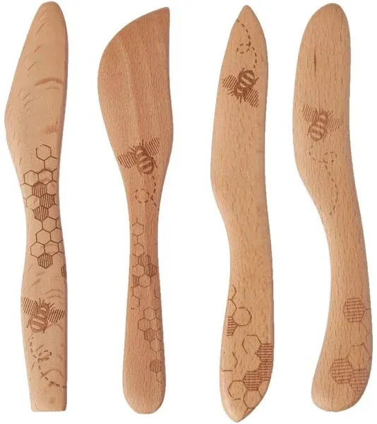 Talisman Designs Laser Etched Beechwood Spreaders | Set of 4 Honey Bee Design | Cutting, & Spreading Cheese | Cute & Functional