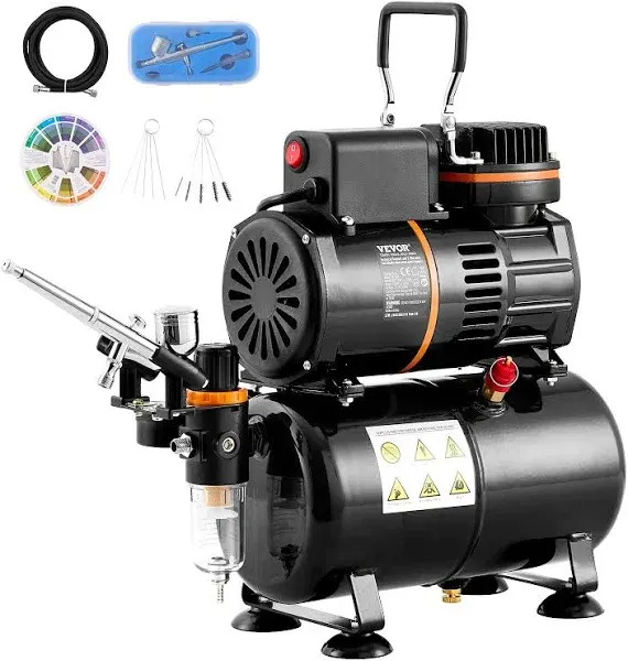 VEVOR Airbrush Kit, Dual Fan Air Tank Compressor System Kit with 3.5L Air Storage Tank, Air Brush Set with 0.3 mm Tip Airbrush, Holder, Color Mixing Wheel, Cleaning Brush Set, Art Nail Cookie Tattoo