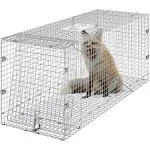 VEVOR Live Animal Cage Trap, 42" x 16" x 18" Humane Cat Trap Galvanized Iron, Folding Animal Trap Cage with Handle for Stray Dogs, Armadillos, Raccoons, Foxes