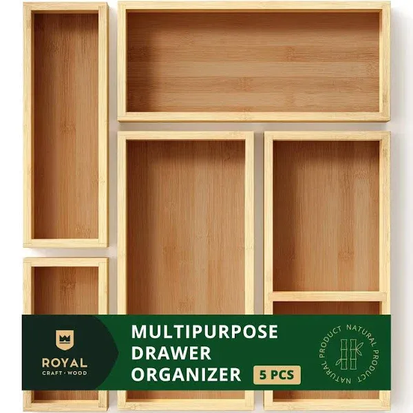 ROYAL CRAFT WOOD Luxury Bamboo Tea Storage Chest - Multi-Use 5 Boxes, Natural 