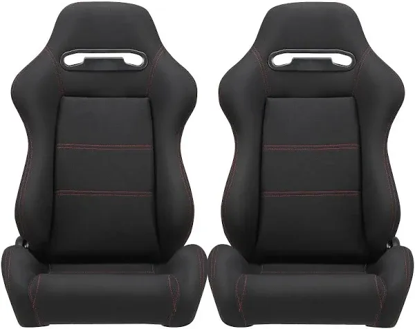 AutoForever Universal Fully Reclinable Racing Seat with Adjustable Slider Brackets (Passenger Right Side) Set of 2 Fabric Black