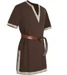 Mens Medieval Knight Tunic Renaissance Mercenary Scottish Costume Warrior LARP Halloween Tops Brown