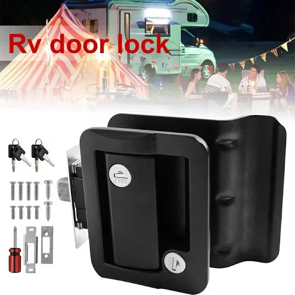 Travel Trailer Entry Door Lock Assy. &amp; Deadbolt Polar Black Paddle, NEW