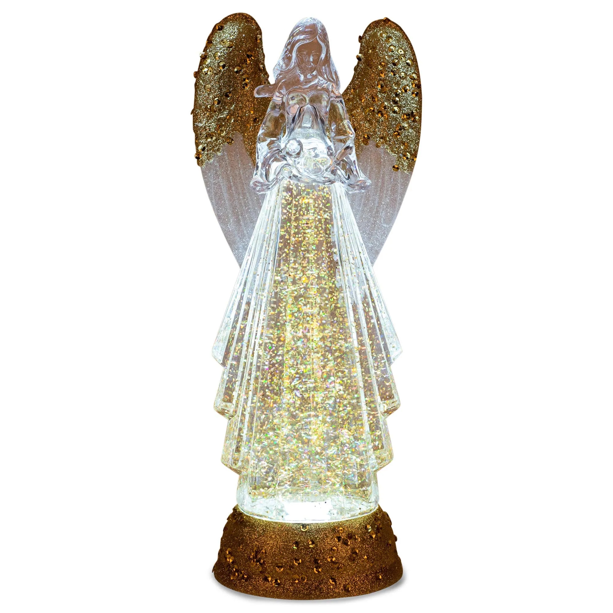 Figurine-LED Swirl-Angel w/Bird-Gold (12.7&quot;)