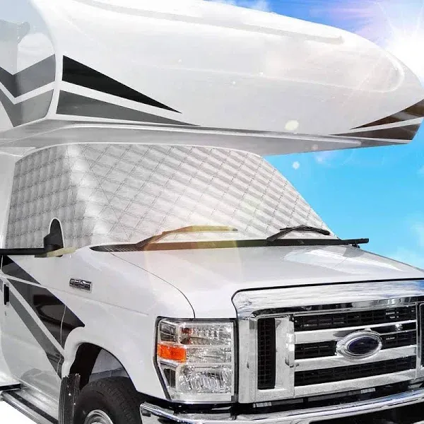 BougeRV RV Window Shade Cover, Foldable RV Sun Shade Windshield Blackout and RV Windshield Window Snow Cover for Class C Ford 1997-2021