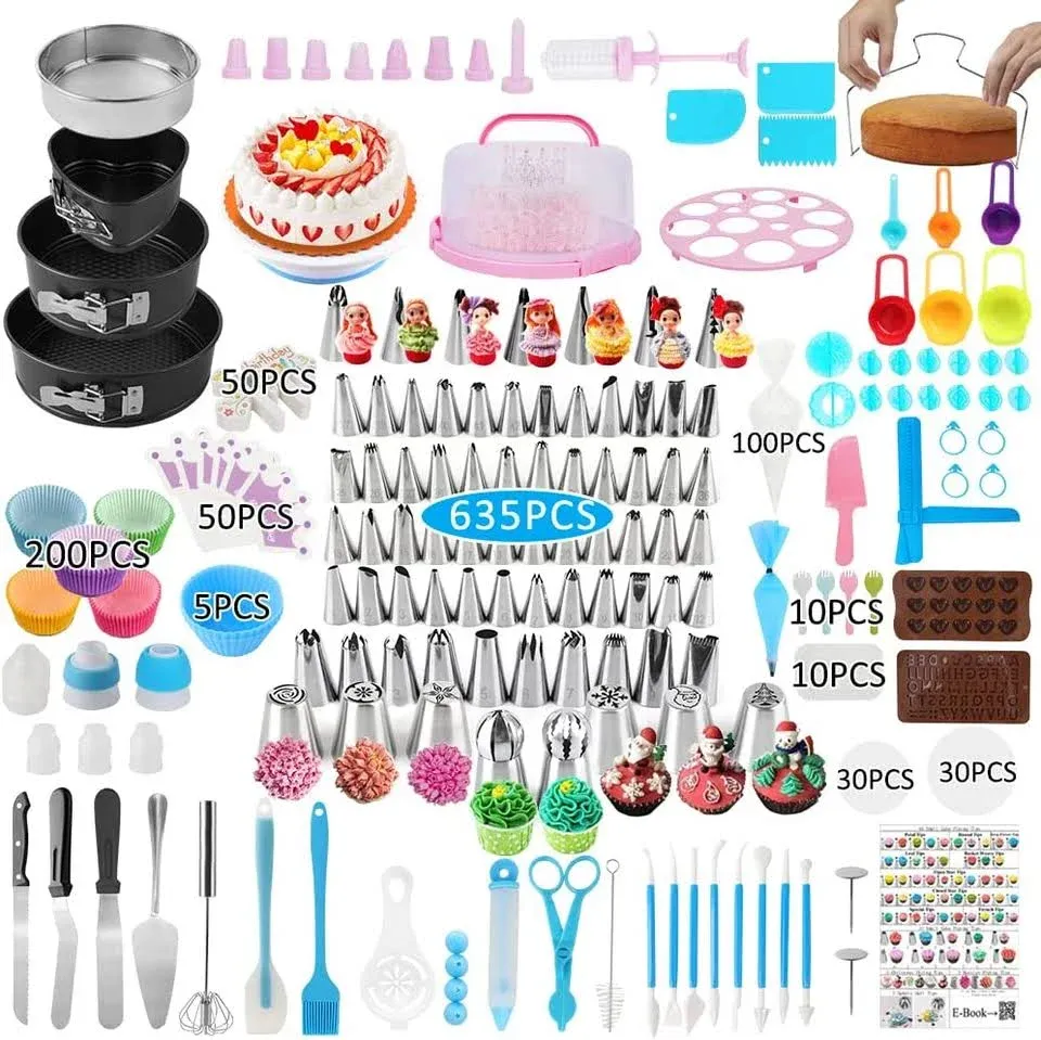 Cake Decorating Kit,635 Pcs Decorating Supplies with 3 Springform Pan Sets Icing