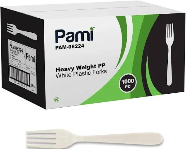 PAMI Heavy Weight Disposable Plastic Teaspoons [1000-Pack] - Bulk White Plast...