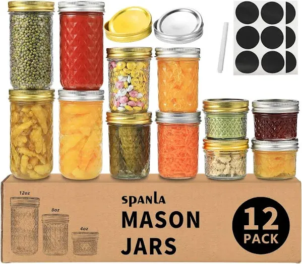 SPANLA 12 Pack Glass Canning Jars