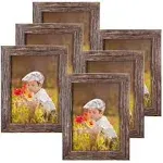 Q.Hou 5x7 Picture Frame Wood Pattern Rustic Brown Photo Frames Packs 4 with High Definition Glass for Tabletop or Wall Decor (QH-PF5X7-BR)