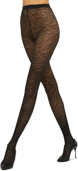 Wolford Women&#039;s Black Floral Jacquard Tights Size XS