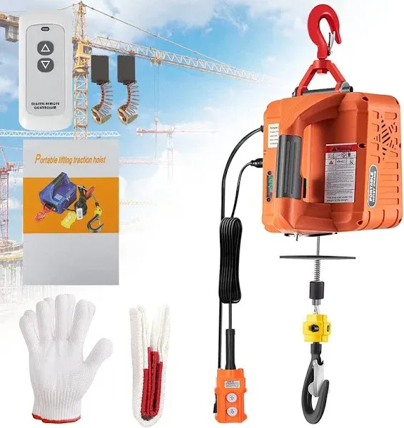 3-in-1 Electric Hoist Winch Portable Electric Winch 1100lbs Wire Remote Control