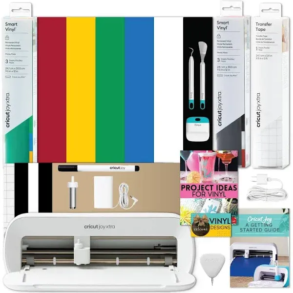 Cricut Joy Xtra Die-Cutting Machine with Permanent Smart Vinyl Sampler Packs, Transfer Tape and Tool Set Bundle