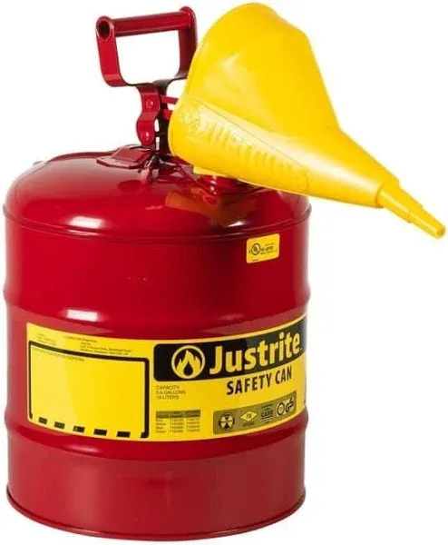 Justrite Safety Can, Type I, 5gal, Red, With Funnel (JUS7150110)