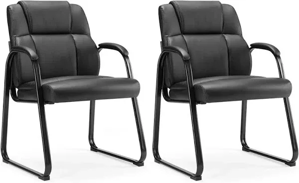 Sweetcrispy Waiting Room Chairs, Leather Stationary Office Guest Chair No Wheels, Comfy Padded Arms and Seld Base