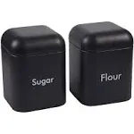 Juvale Set of 2 Black Flour and Sugar Canisters for Kitchen, Iron Containers for Storage (40 oz, 4.5 x 6 In)