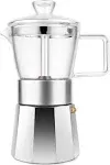 Geesta Moka Pot Premium Crystal Glass-Top Stovetop Espresso Moka Pot - 6 Cup - Coffee Maker, 240ml/8.5oz/6 Cup (ESPRESSO cup=40ml) Coffee Lover