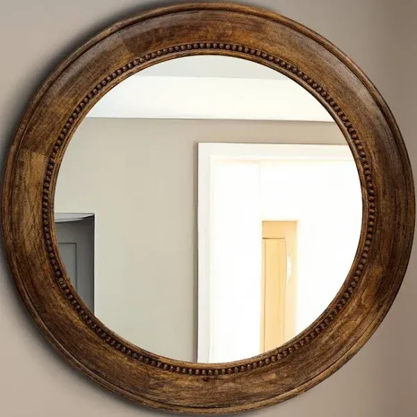 Carved Wood Framed Wall Mirror with Hobnail Detail - 30.0"L x 30.0"W x