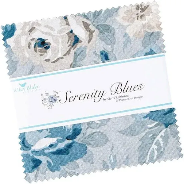 Blues Riley Blake 5-inch Stacker, 42 Precut Fabric Quilt Squares by Gerri Rob...