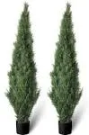 Set of 2 Pre-Potted 5 Feet Faux Cedar Tree, Lifelike UV Protected Front Door ...