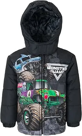 Monster Jam Zip Up Puffer Jacket Toddler to Little Kid Grave Digger El Toro Loco Megalodon