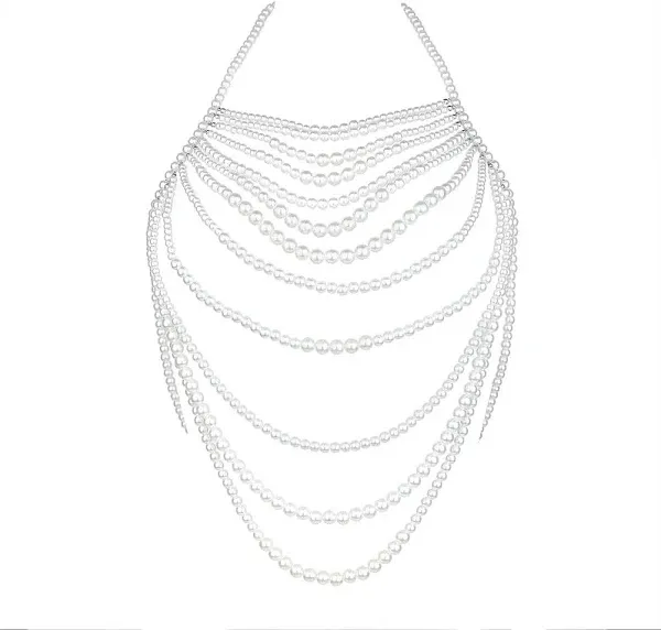 CCbodily Pearl Body Chain Bra - Fashion Shoulder Necklaces Bra Chain Body Jewelry