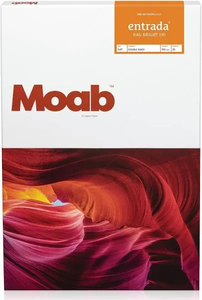 Moab Entrada Rag 100% Cotton Fine Art Archival Inkjet Paper, 2-Sided, Smooth (Hotpress) Bright White Matte, Medium Weight 190gsm, 25 Sheets (11X17)