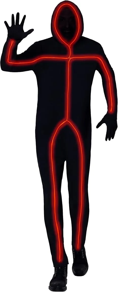 Spirit Halloween Adult Light-Up E.L. Wire Orange Stick Figure Costume | Funny Costume | Light Up Outfit