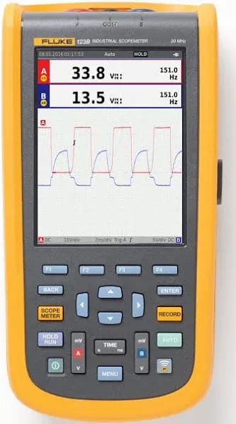 Fluke 125B Industrial ScopeMeter Oscilloscope with Bus Health, Power Measurement, and Harmonics Mode, SCC120 Kit