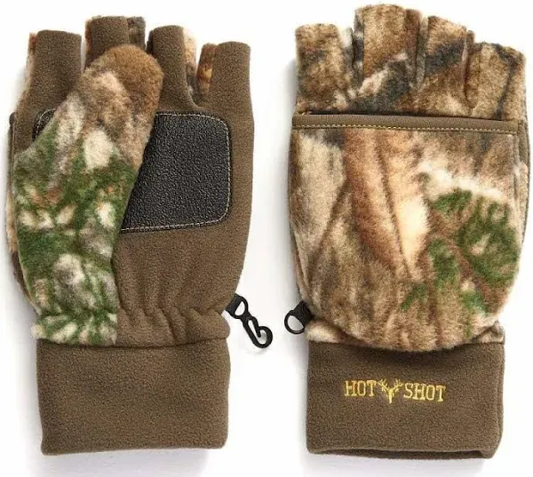 HOT SHOT Men’s Insulated Camo Bulls-Eye Fleece Pop-Top Mittens – Realtree Edge, Outdoor Hunting Camouflage