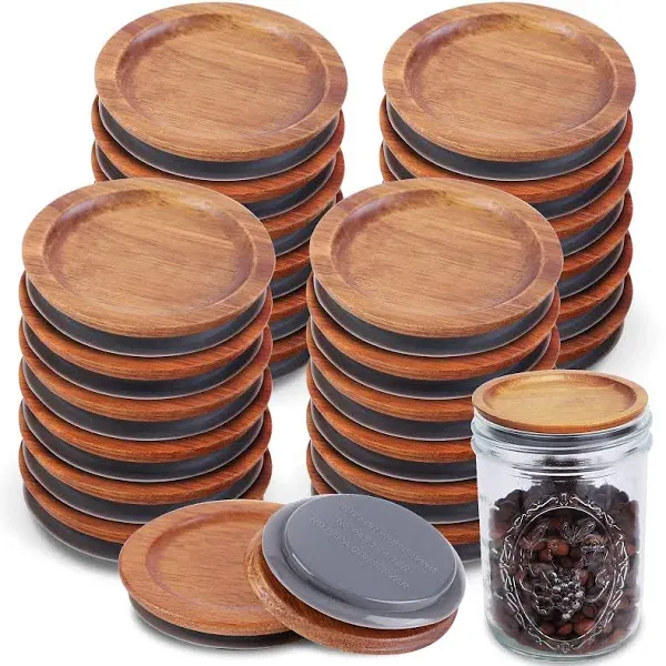 12Pack Regular Mouth Mason Jar Lids - Acacia Wooden Storage, Canning Ball Jar...