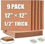 SUNGIFT Cork Board 12x12 12 Thick Square Bulletin Boards 9 Pack Cork Tiles with 100 Pcs Push Pins Mini Wall Selfadhesive