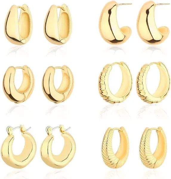 14K Gold Plated Twisted Huggie Hoop Earrings Set