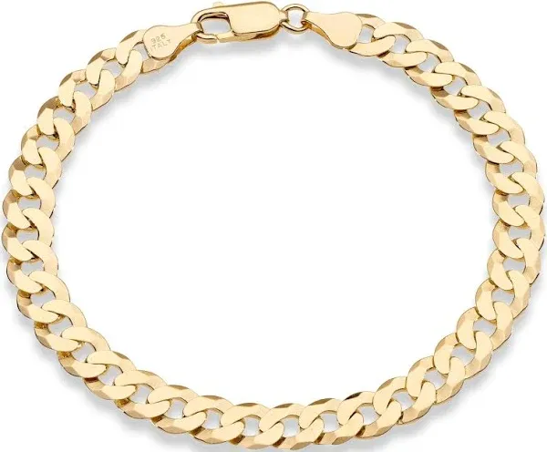 Miabella 18K Gold Over Sterling Silver Italian 7mm Solid Diamond-Cut Cuban Link Curb Chain Bracelet for Men Women, 925 Made in Italy