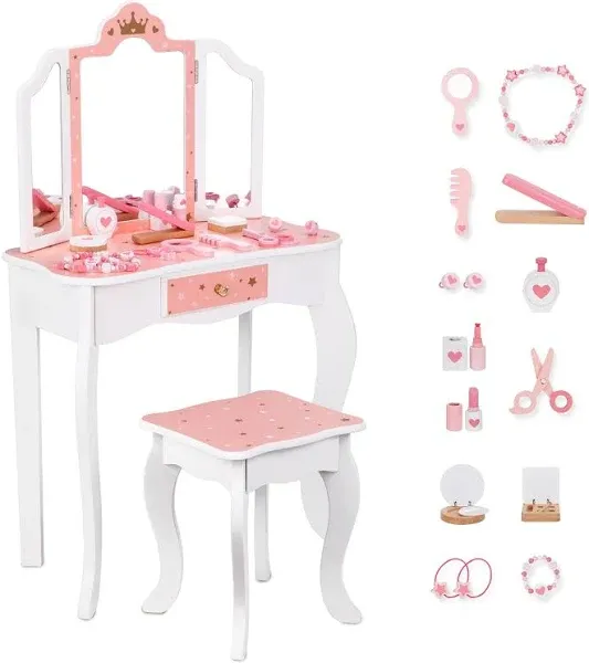 INFANS Kids Vanity 2 in 1 Princess Makeup Desk Set