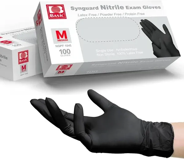 Basic Medical Black Nitrile Exam Gloves - Latex-Free & Powder-Free, 5 mil Gloves, NGPF-1045(pack of 100), Medium