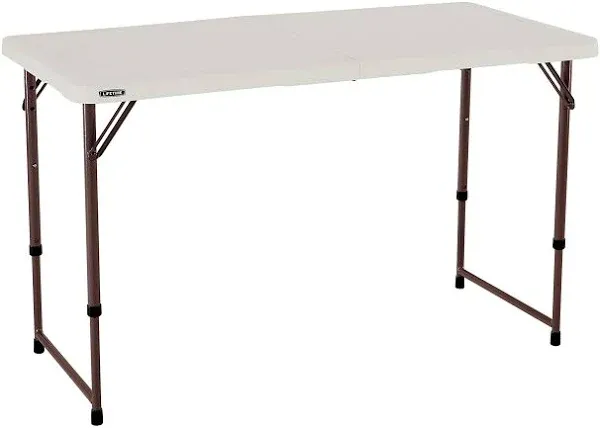 Lifetime 4-Foot Fold-in-Half Adjustable Folding Table, 4 ft, Almond