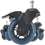 Replacement Caster Wheels Set of 5 Office Chair 2 Brakes Blue Polyurethane Quiet