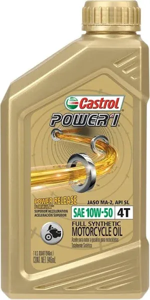 Castrol Power1 4T 10W-50 Full Synthetic Motorcycle Oil, 1 Quart