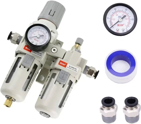 3/8&#034; NPT Compressed Air Filter Regulator Lubricator Combo, Water/Oil Trap Sep...