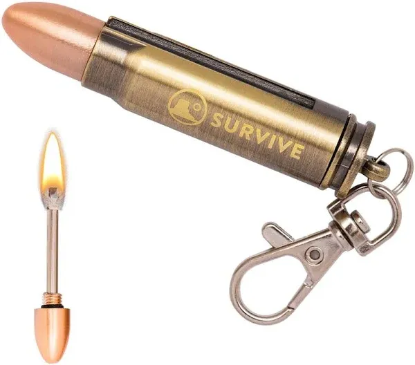 Survive Permanent Match Bullet Metal Keychain Quick Clip